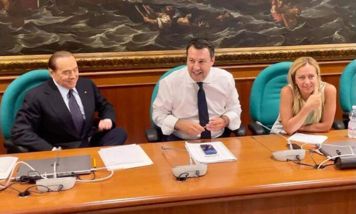 I tre leader del centrodestra Berlusconi, Salvini e Meloni
